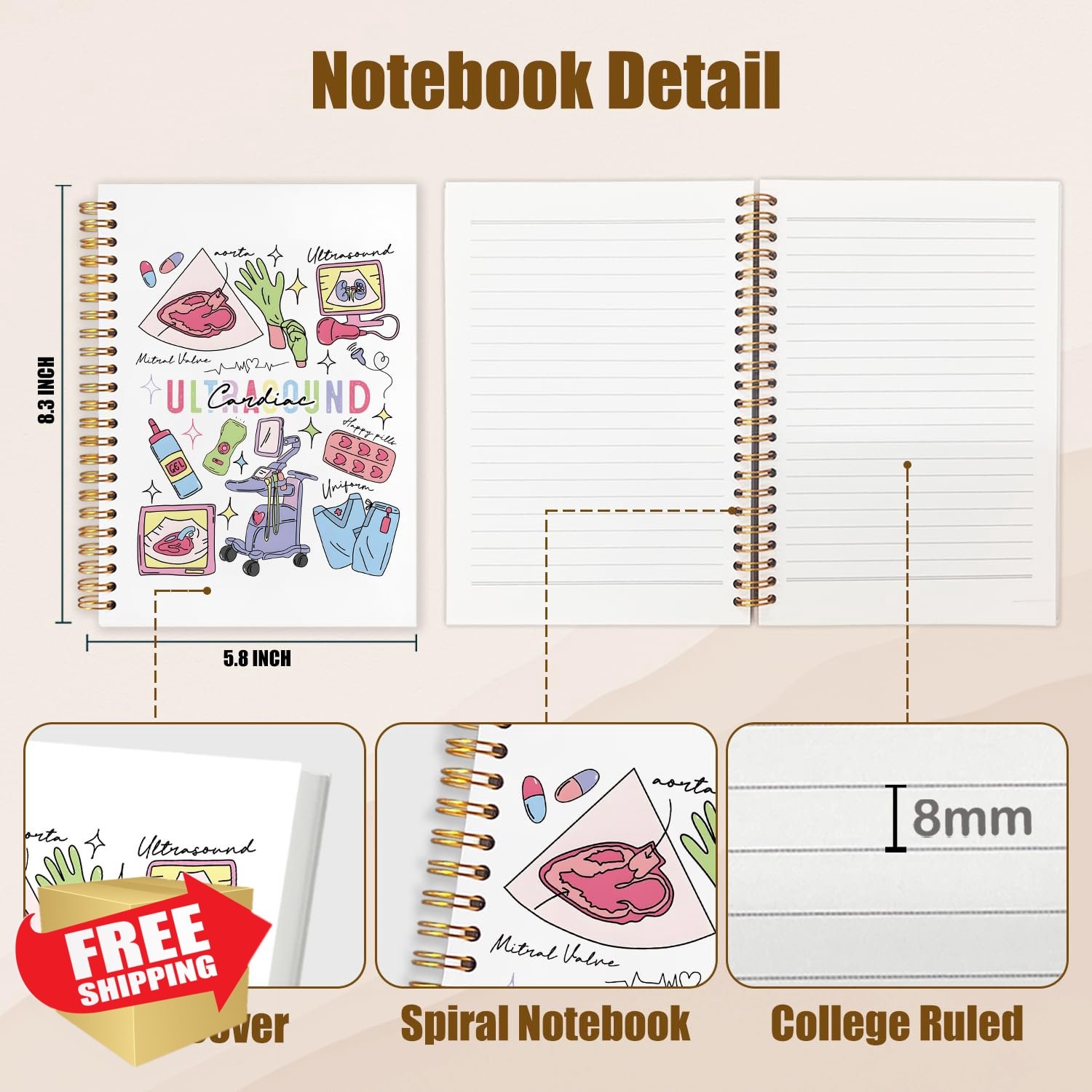 Natsuno Cardiac Nurse Hardcover Notebook 5.5×8.3in Sonographer Tech Gift