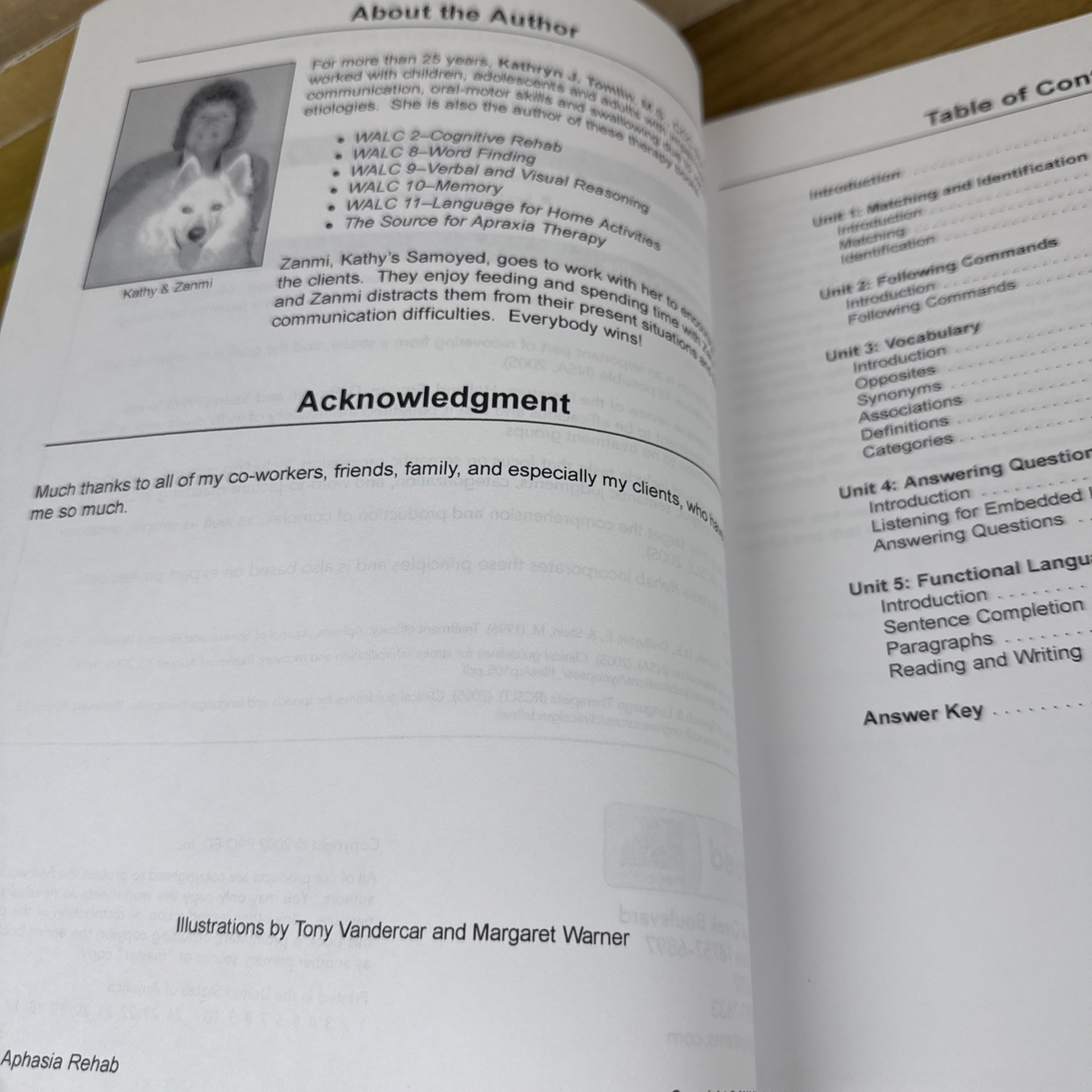 WALC 1 APHASIA REHAB WORKBOOK OF ACTIVITIES FOR LANGUAGE By Kathryn J. Tomlin
