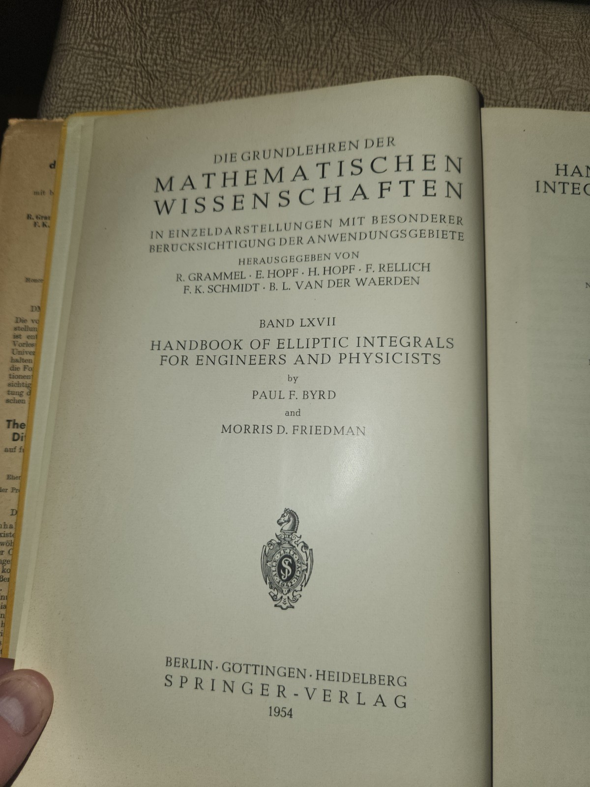 Handbook of Elliptic Integrals for Engineers and Physicist – 1954 Hardcover
