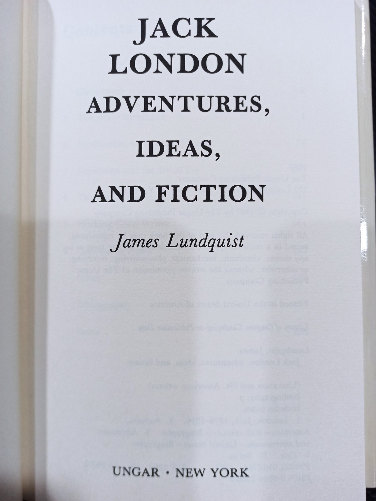 Jack London: Adventures, Ideas and Fiction by James Lundquist (1987, Hardcover)