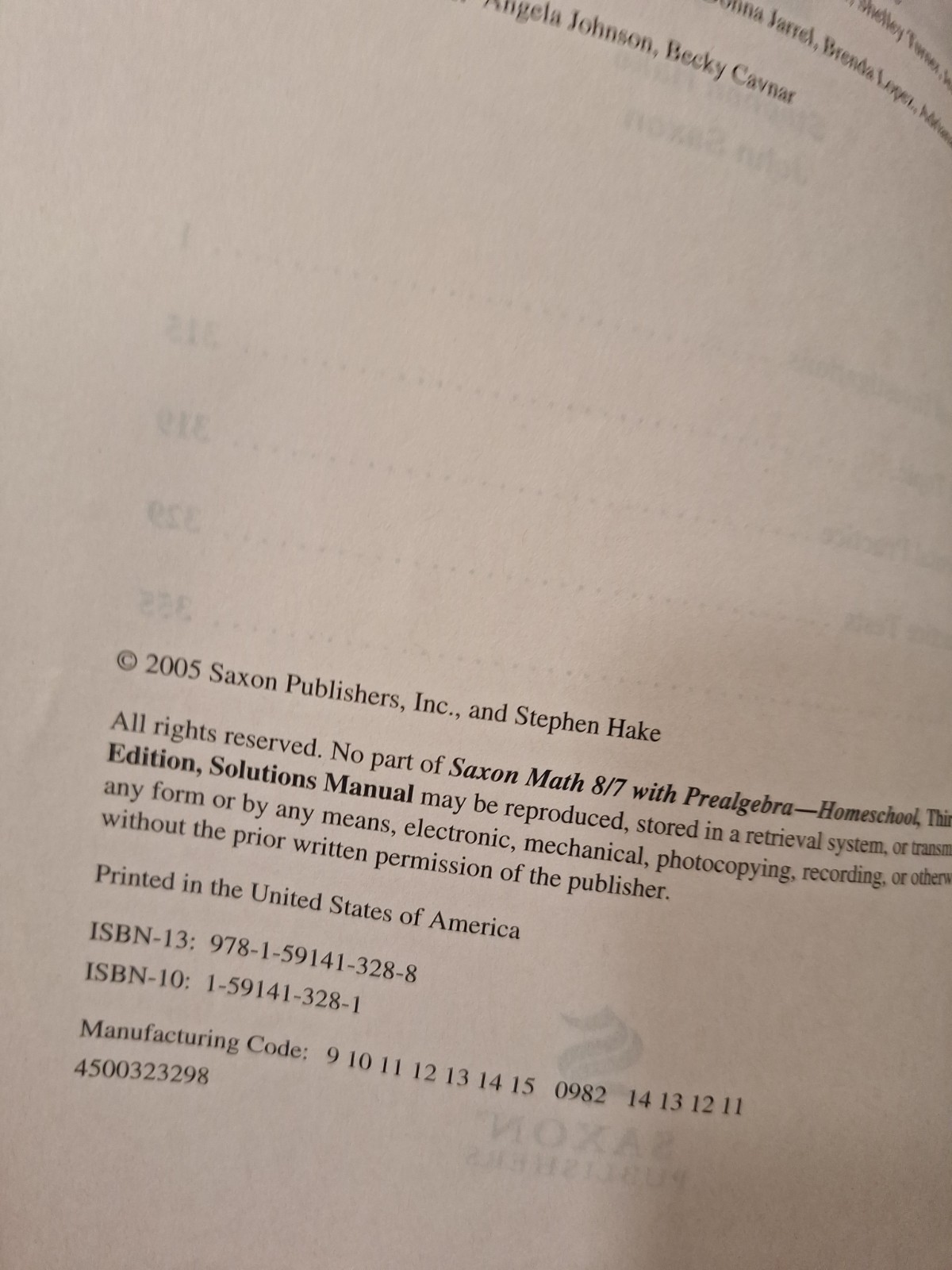 Saxon Math Homeschool 8/7 with Prealgebra Solutions Manual, 2005, No Writing