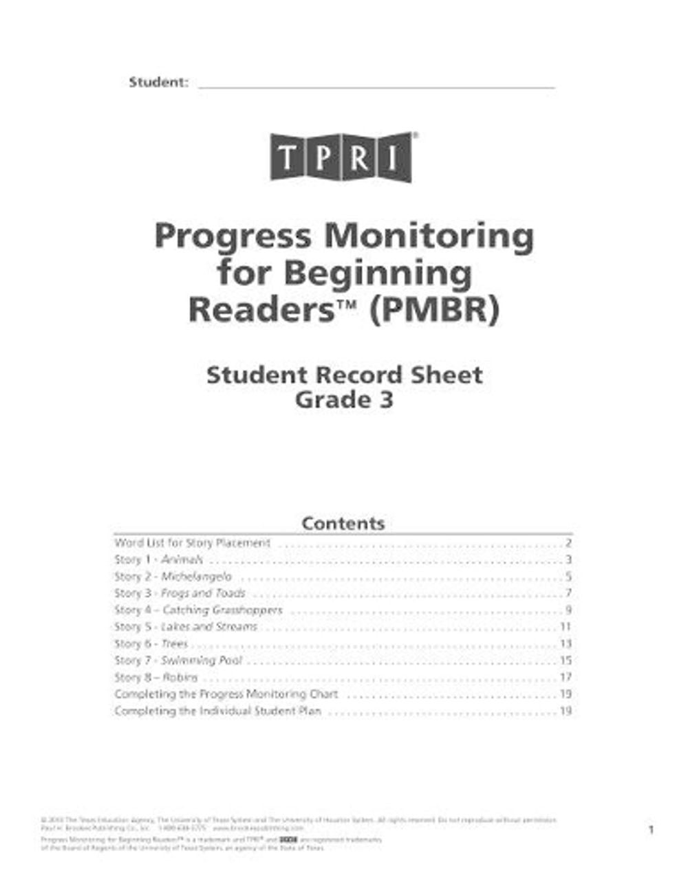 PMBR Student Record Sheets: Grade 3 by Brookes Publishing co (English) Paperback