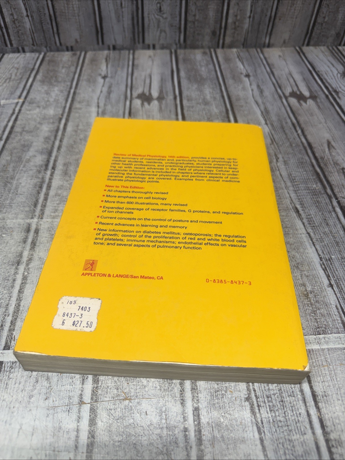 Vintage Review Of Medical Physiology 14th Ed 1989 Ganong Paperback Textbook