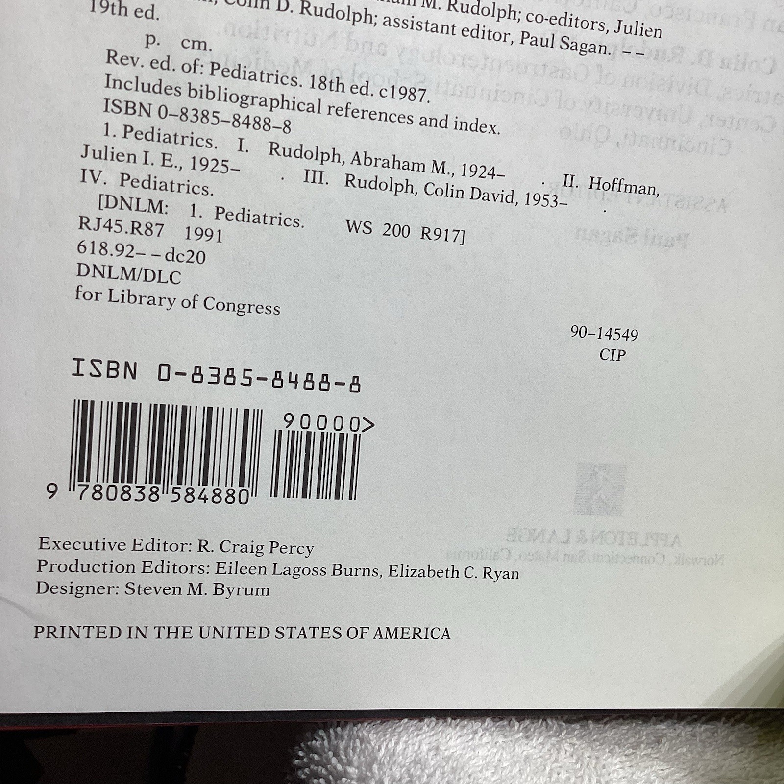 Rudolph’s Pediatrics 19th Edition Abraham M. Rudolph 2111 Pages 9x 11.
