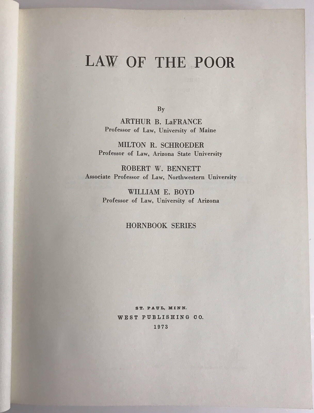 Law Of The Poor Hornbook Series by LaFrance Schroeder Bennett Boyd 1973