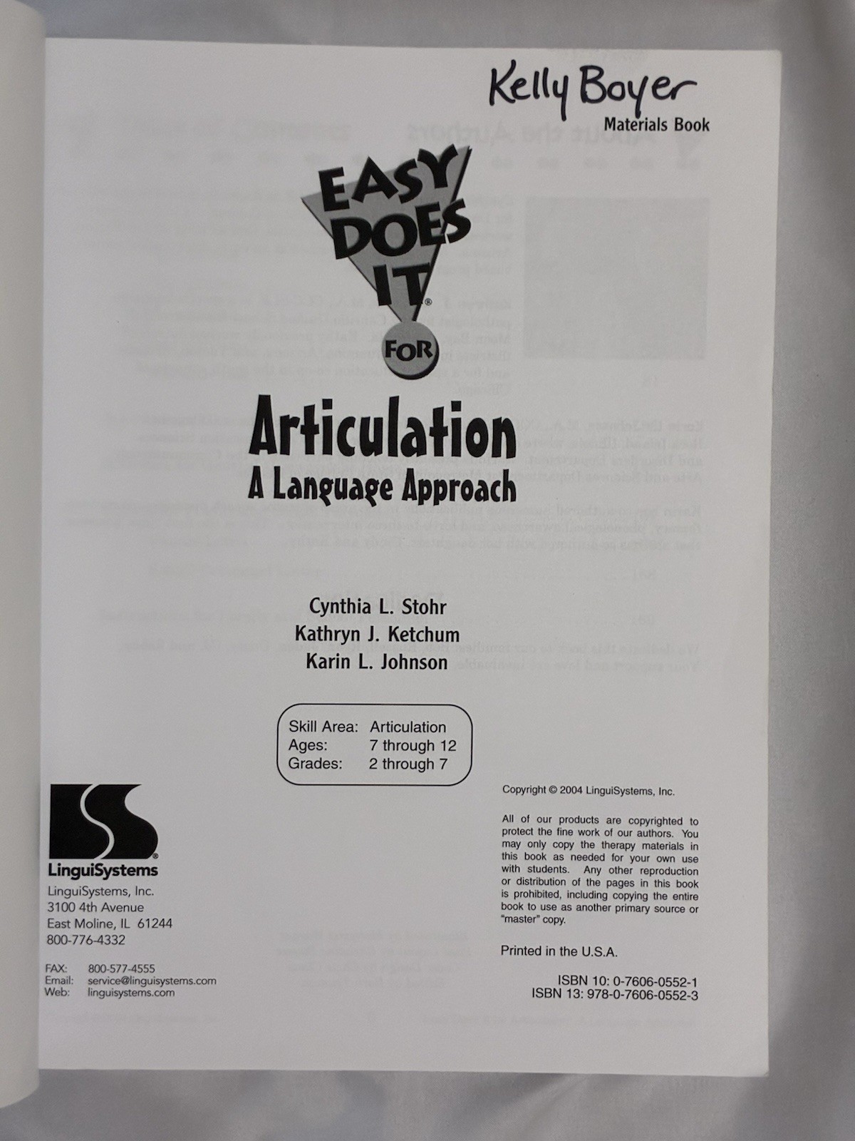 Easy Does It for Articulation Language Approach Materials Book Therapy Manua