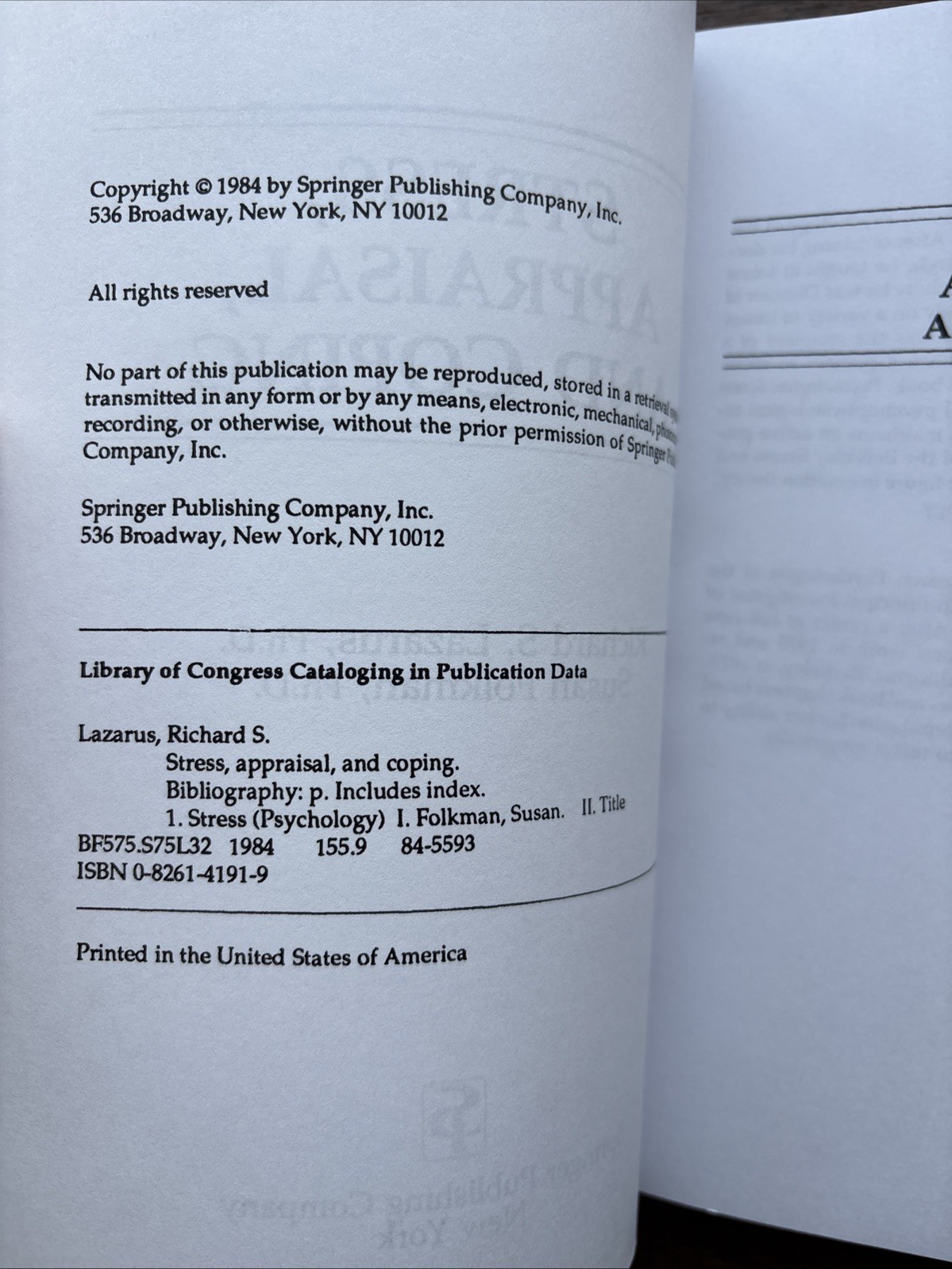 Stress, Appraisal, and Coping by Susan Folkman and Richard S. Lazarus (1984,…