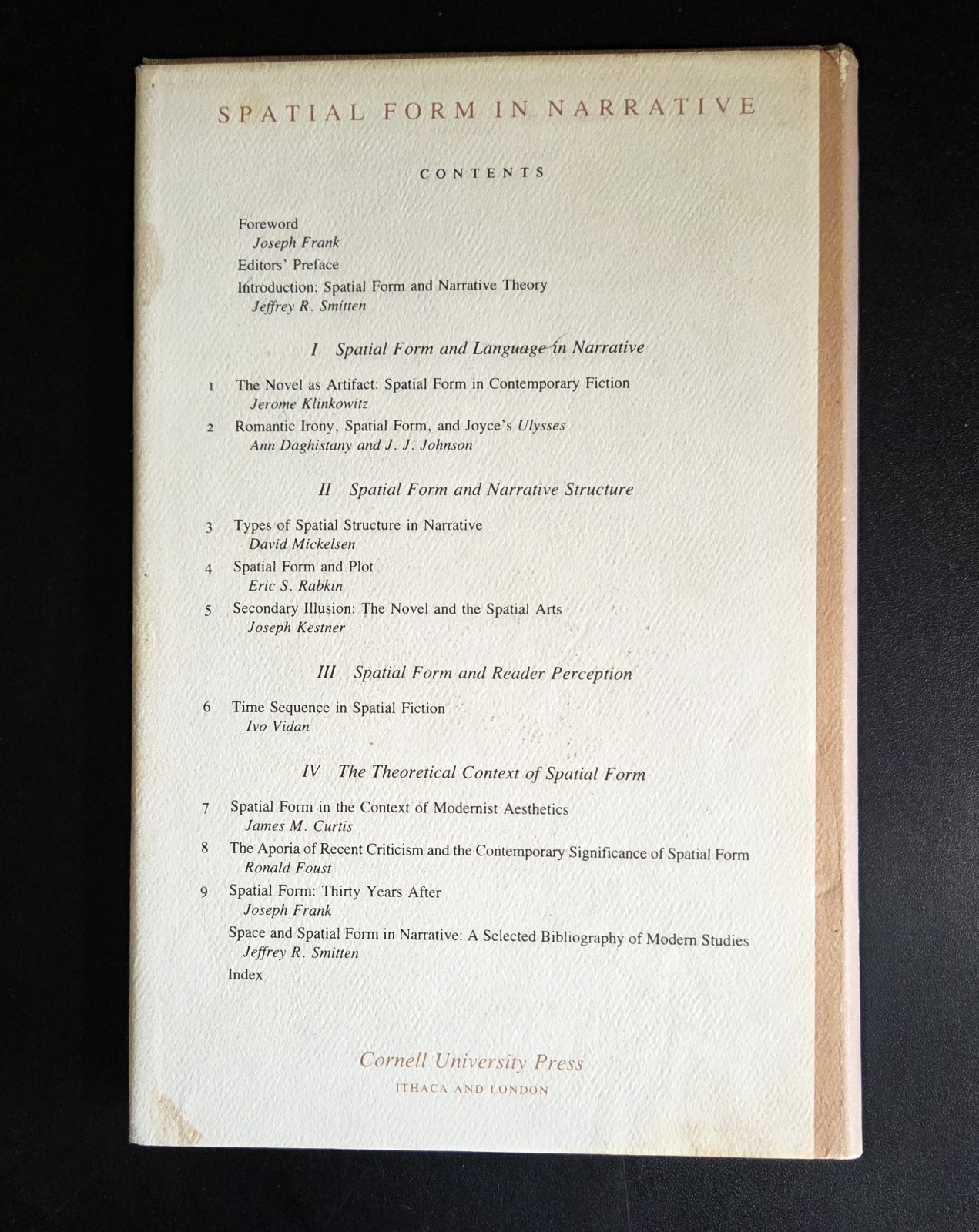 SPATIAL FORM IN NARRATIVE – Jeffrey Smitten & Ann Daghistany, Ed. (hc/dj) 1981