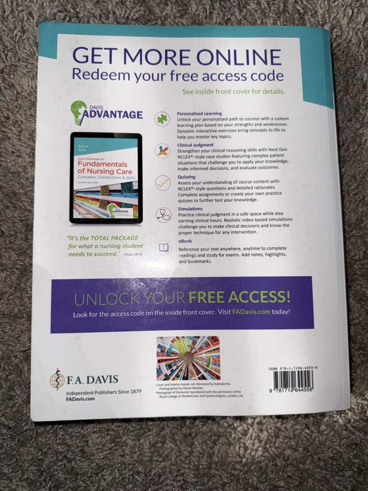 F.A. Davis Advantage Fundamentals of Nursing Care 4th Ed Paperback w/ Access Co…