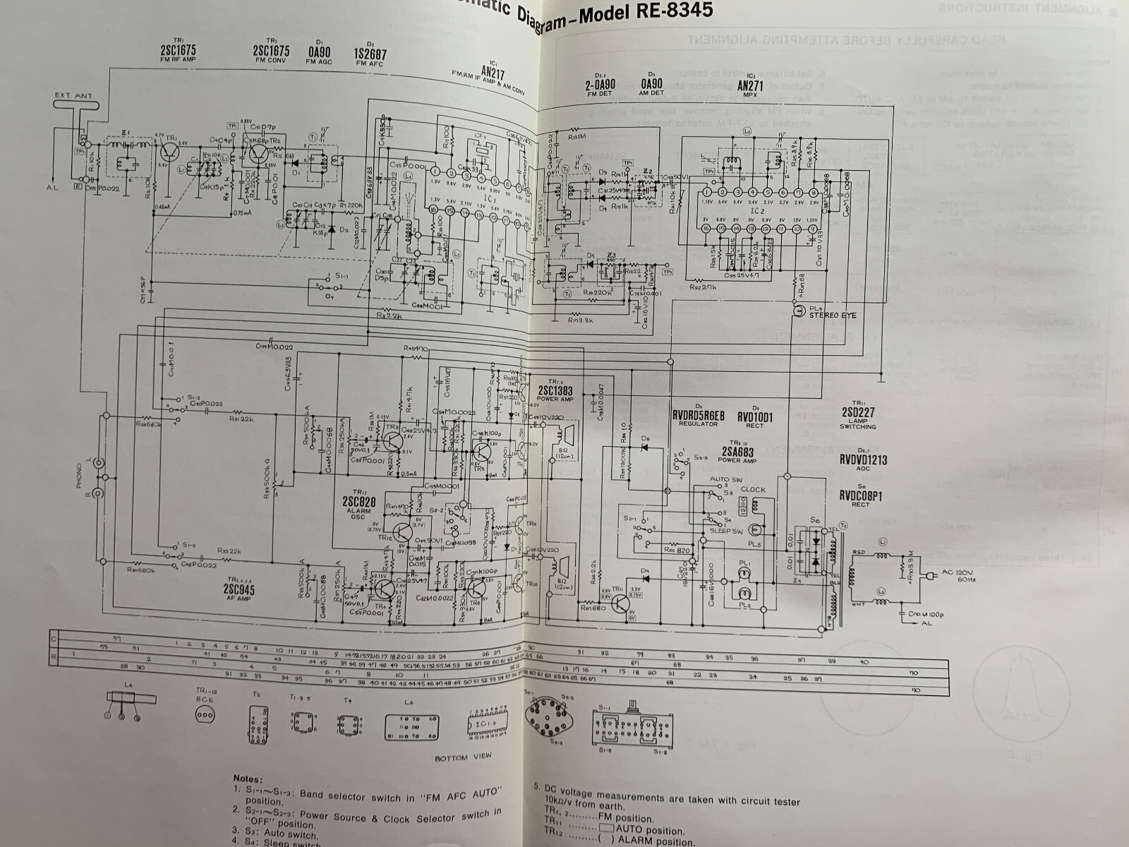 Panasonic RE-8345 FM/AM Radio Digital Flip Alarm Clock ORIGINAL Service Manual