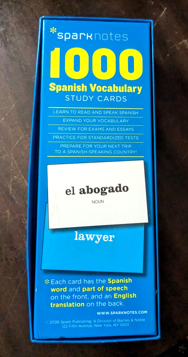 Sparknotes Spanish Vocabulary Study Cards Boxed Set of 1000 FAST SHIPPING