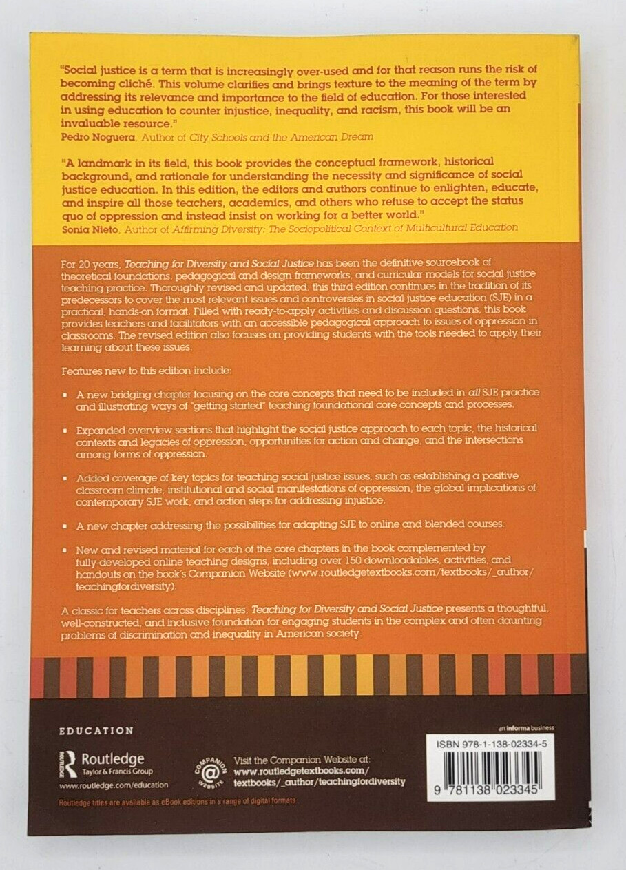 Teaching for Diversity and Social Justice Paperback Adams Maurianne 3rd PB NEW!