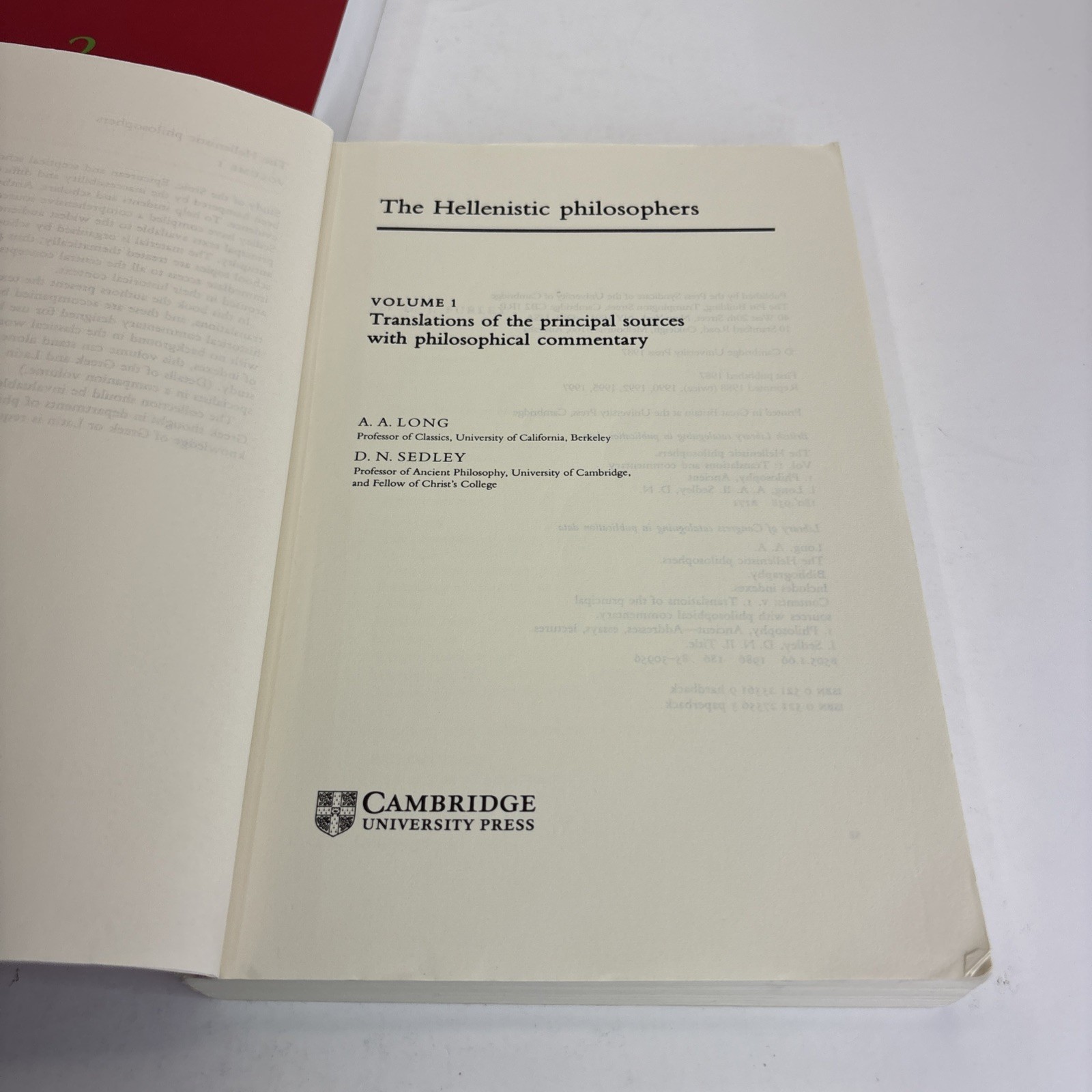 The Hellenistic Philosophers 2 Volumes (Translations, Latin, Greek) CAMBRIDGE