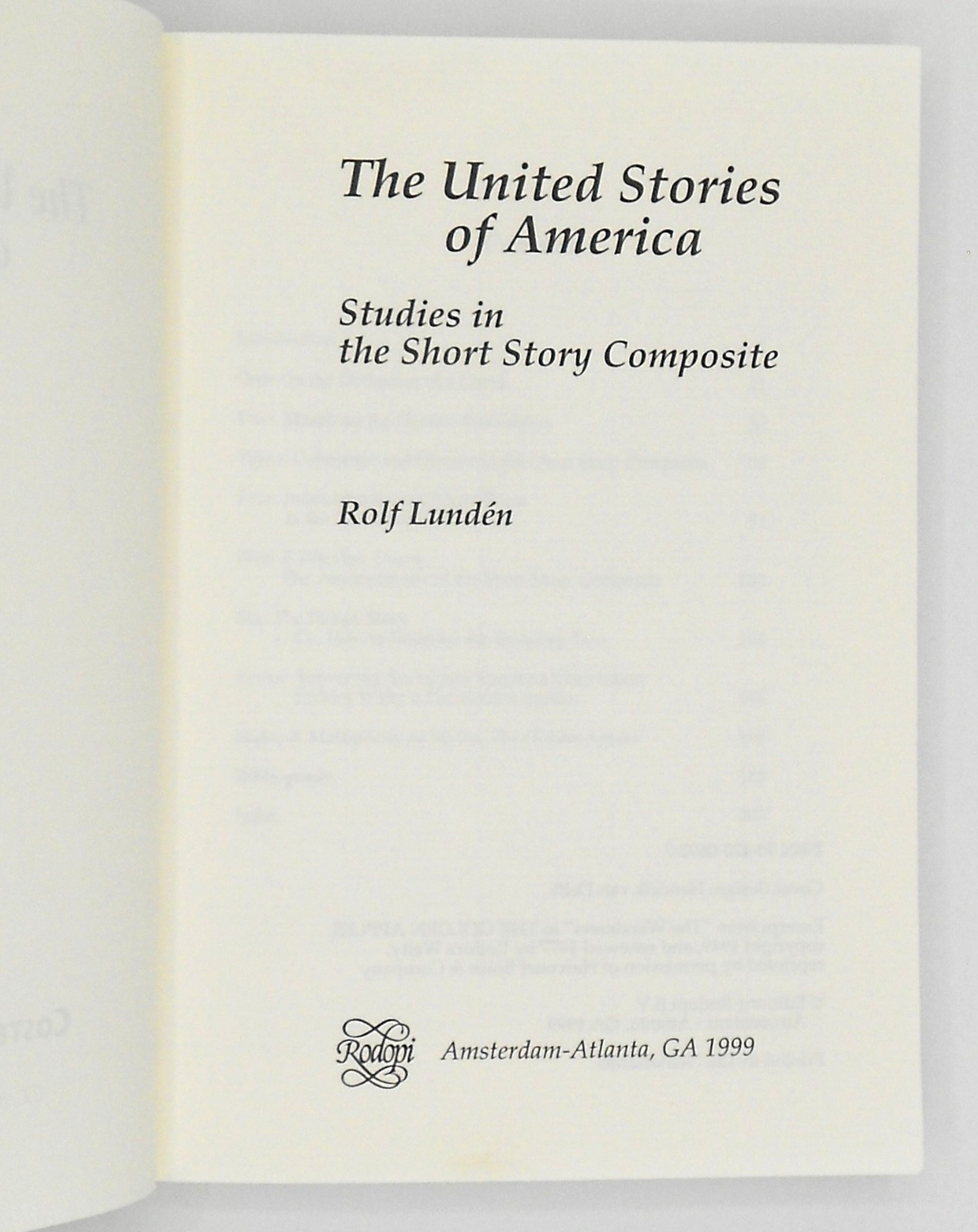 UNITED STORIES OF AMERICA: SHORT STORY COMPOSITE by ROLF LUNDEN 1999 PB VG