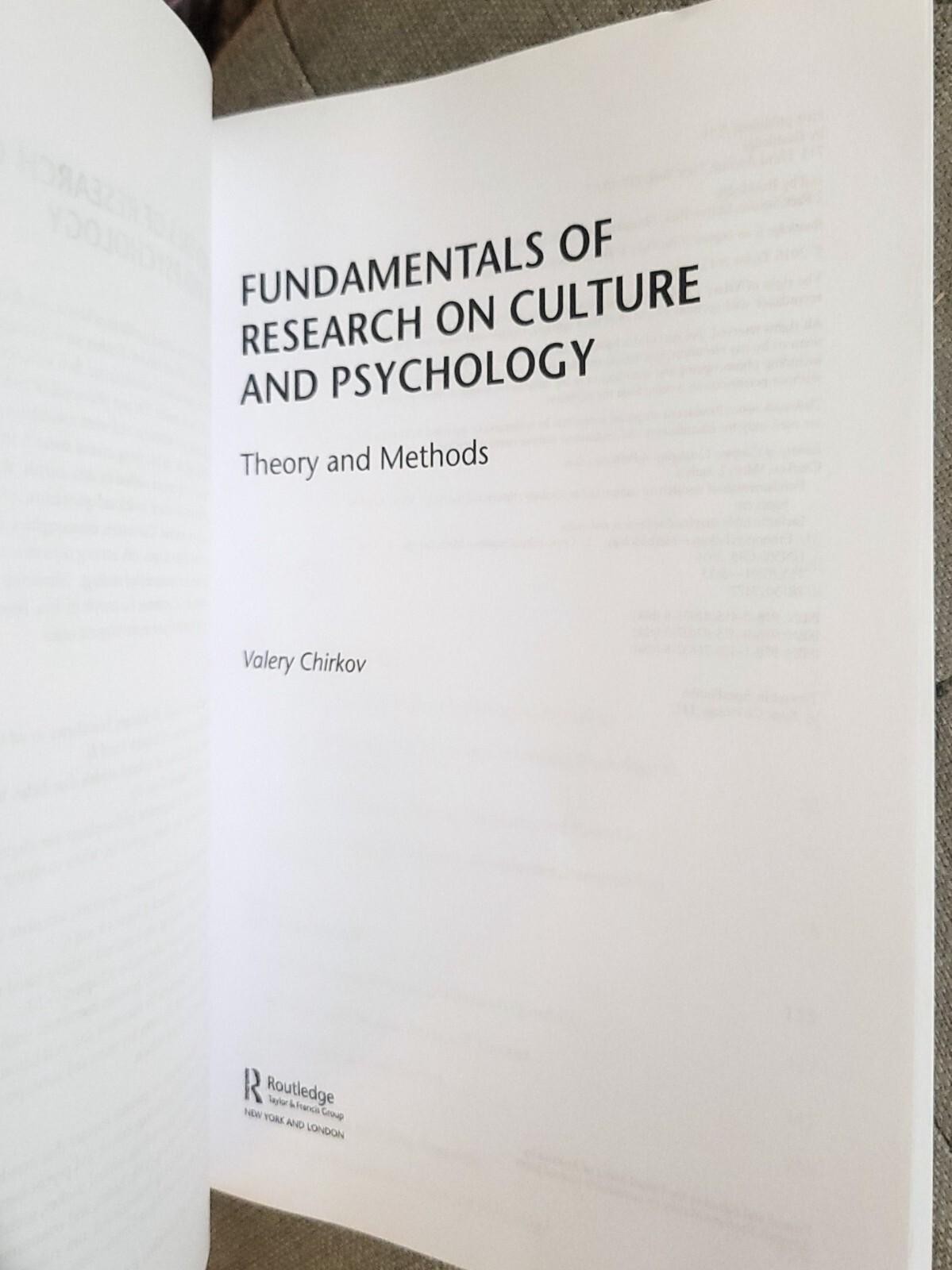 Valery Chirkov FUNDAMENTALS OF RESEARCH ON CULTURE AND PSYCHOLOGY 2015 PB VG