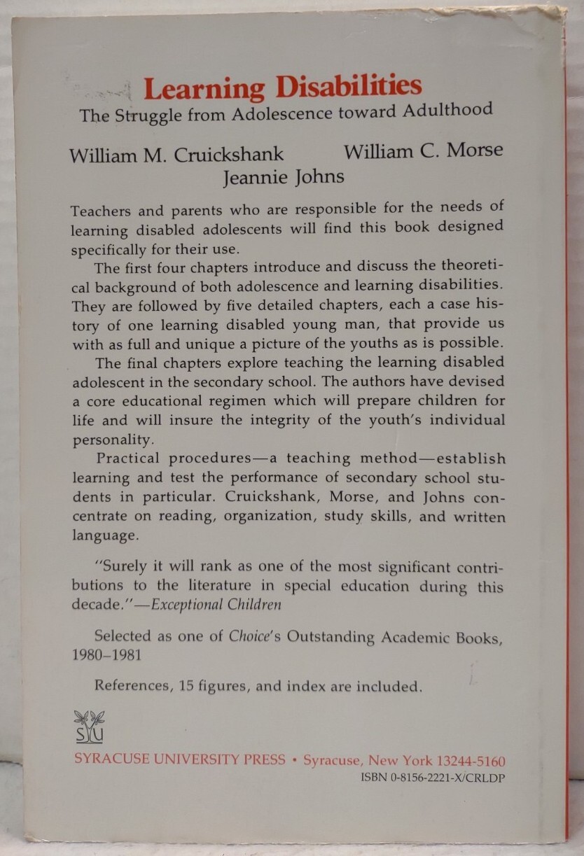 LEARNING DISABILITES by William M. Cruickshank (1980, Pb) * FREE SHIPPING *