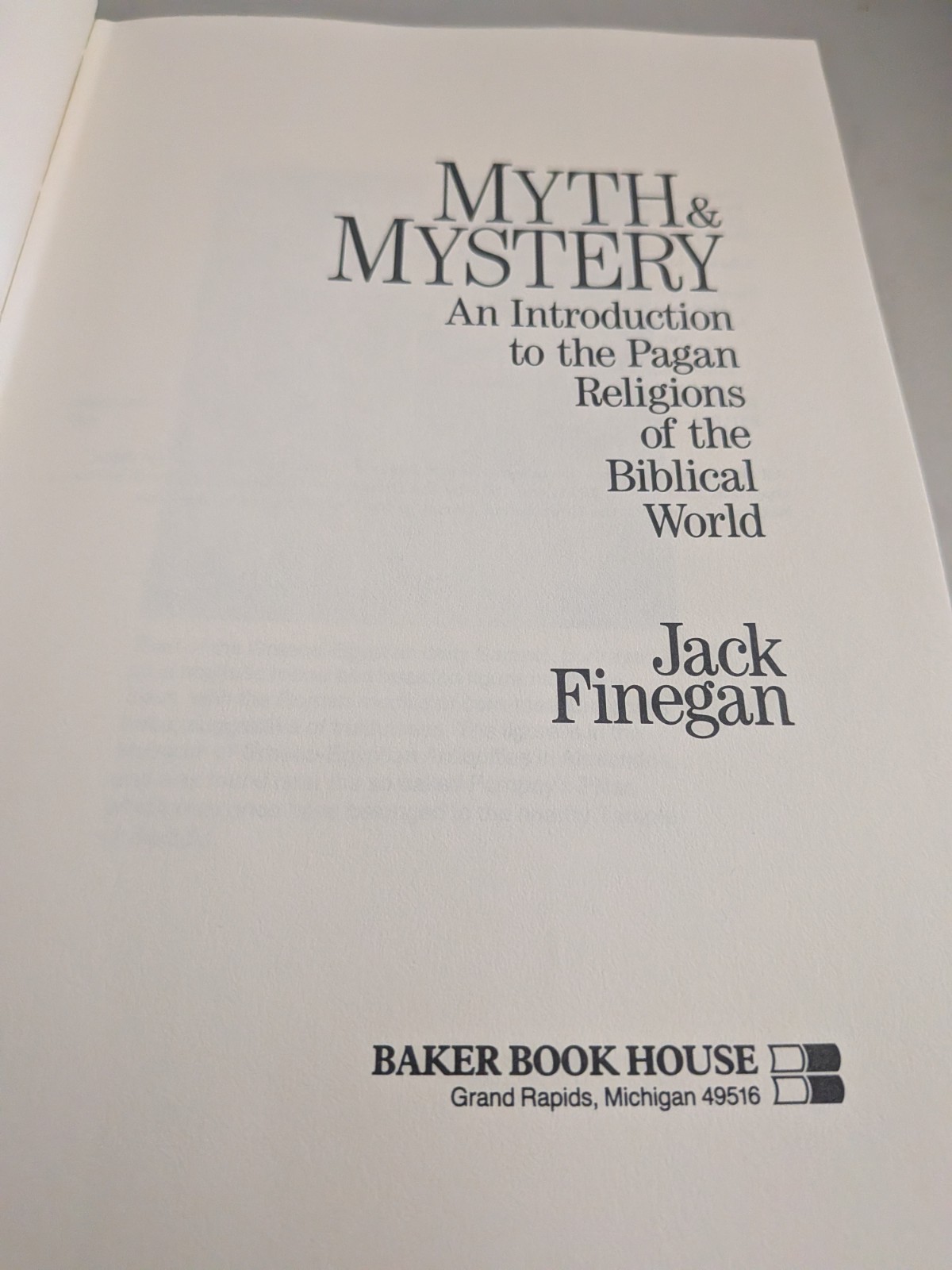 Myth & Mystery, Pagan Religions Biblical World, J Finegan, HC, DJ, Baker BH, VG