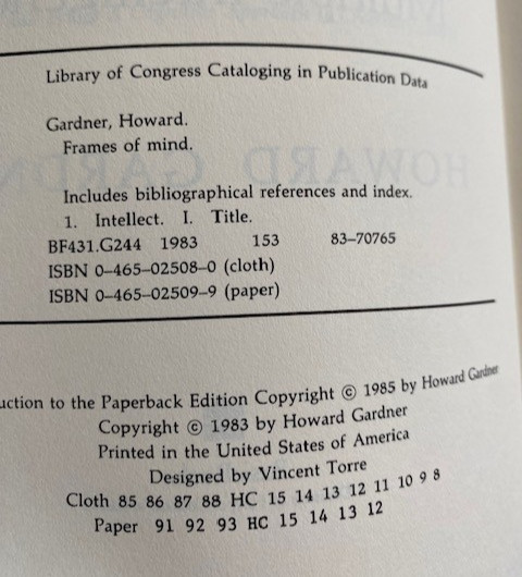 Frames of Mind : The Theory of Multiple Intelligence by Howard Gardner 1985 PB