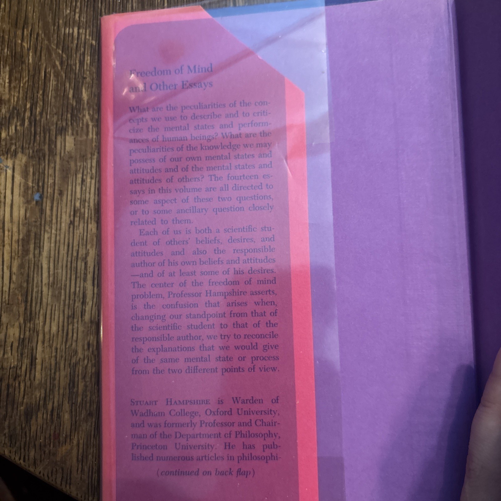 Freedom of Mind and Other Essays – Stuart Hampshire – 1971 First ed.