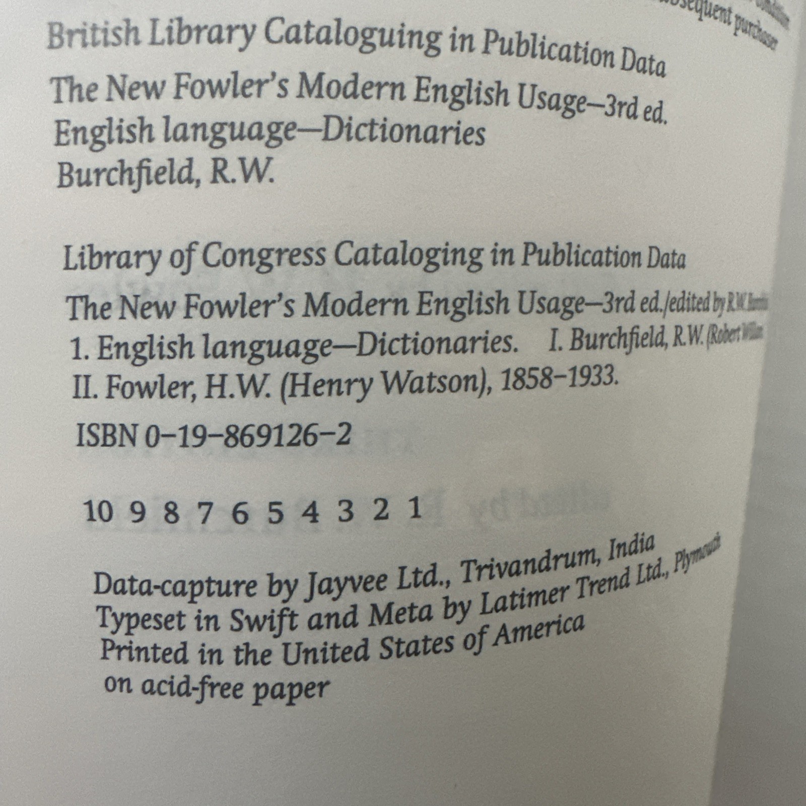 The New Fowler’s Modern English Usage 3rd Edition Edited by R. W. Burchfield