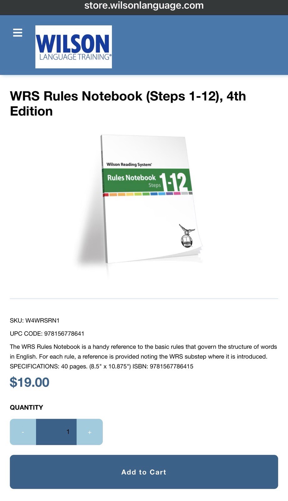 Wilson Reading System Rules Notebook Steps 1-12 4th Edition Spiral 2018