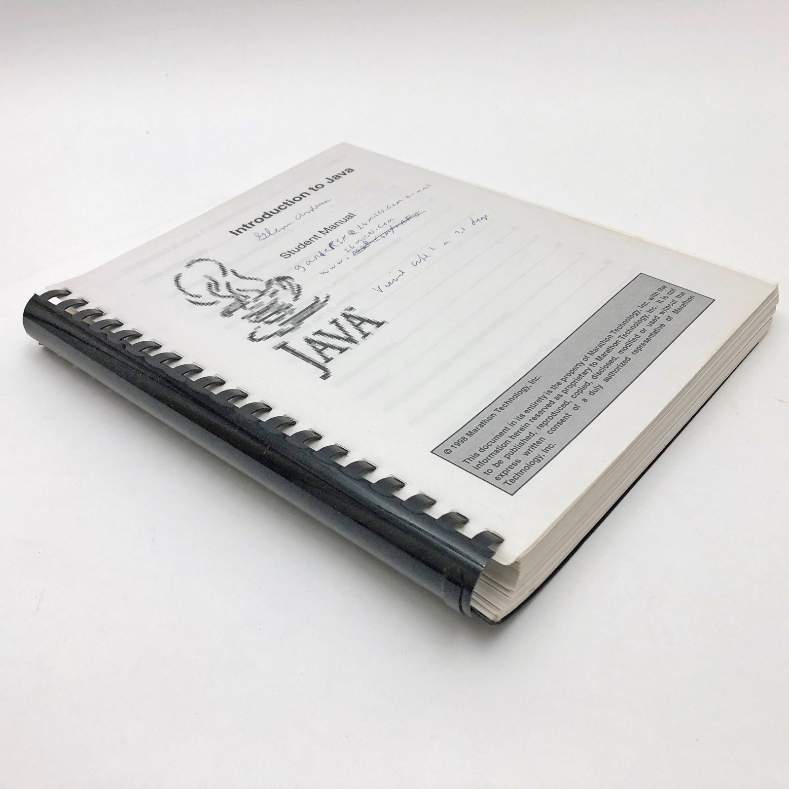 Introduction to Java Student Manual CR 1998 Marathon Technology Spiral Bound