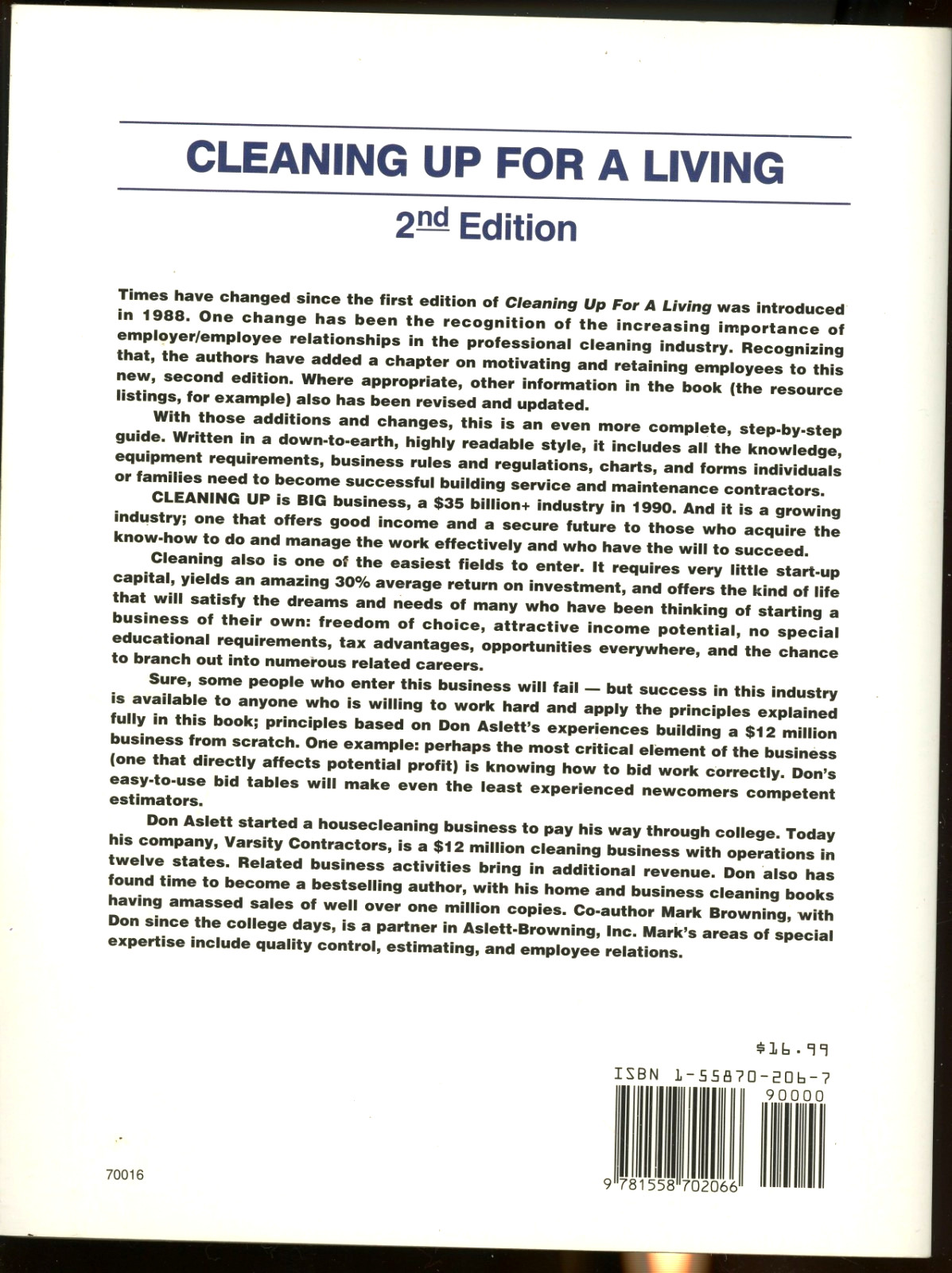 Cleaning Up for a Living don aslett how to 11″ x 8 1/2″ 208 Pages paperback book