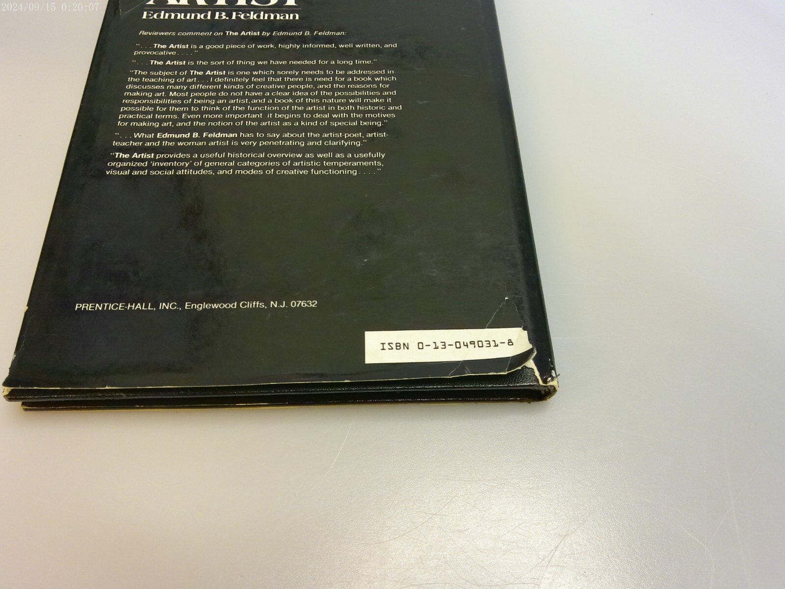The Artist by Edmund B. Feldman Prentice-Hall First Edition 1982 ISBN 0130490318