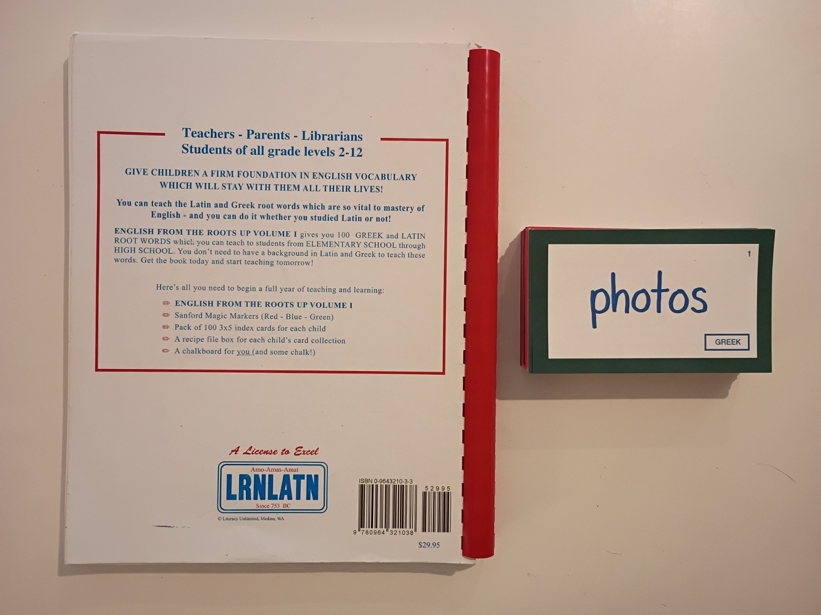 English From The Roots Up Volume 1 Word Cards + Book Set Latin Greek Homeschool