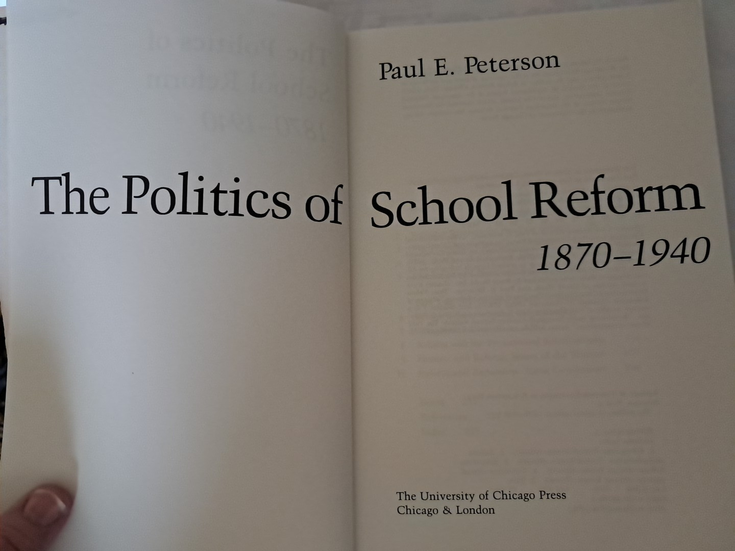 The Politics of School Reform 1870-1940 by Paul E. Peterson