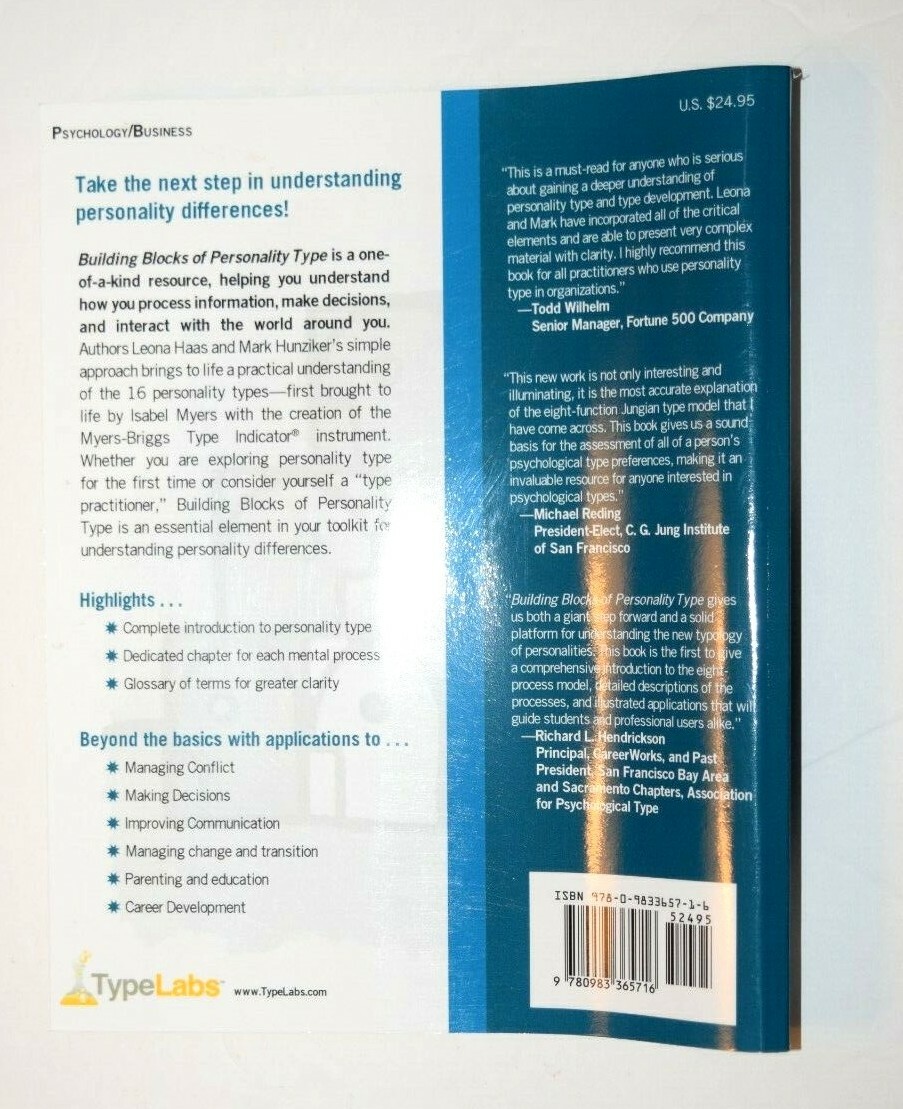 BOOK: “BUILDING BLOCKS OF PERSONALITY TYPE,” 230 Pages, Pre-Owned, (c) 2011