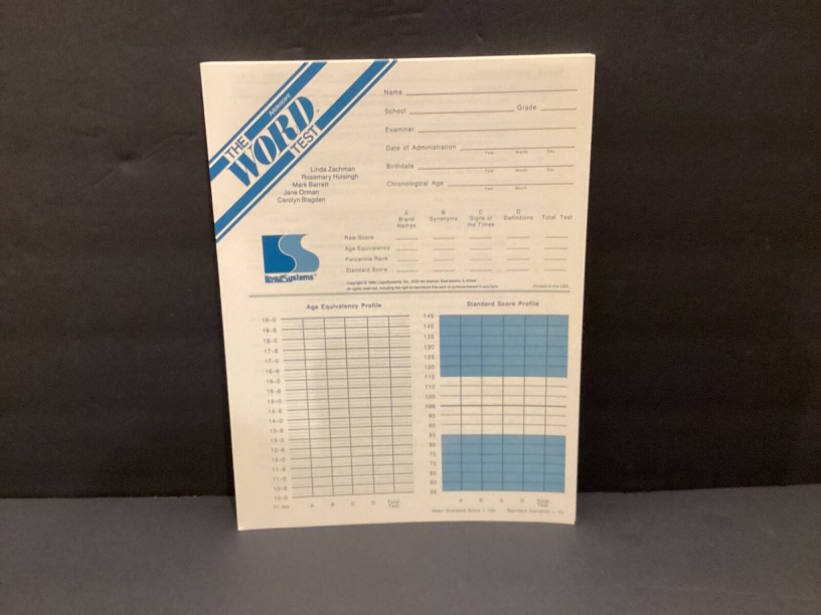 Response Forms – The Word Test Adolescent