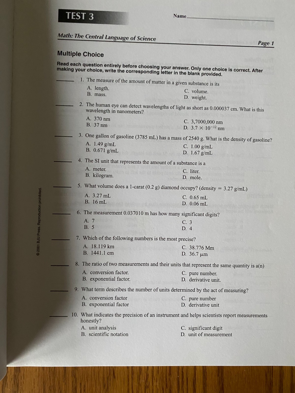 Bob Jones University BJU Chemistry Set with Tests and Test Answer Key
