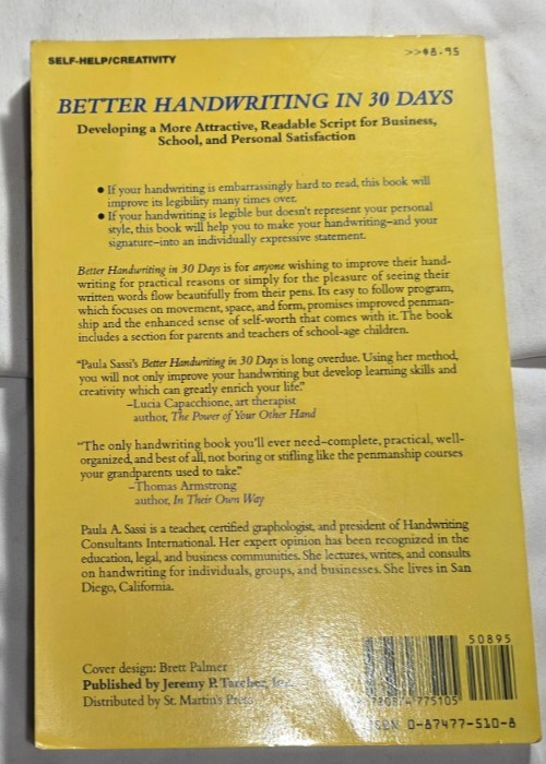 Better Handwriting in 30 Days by Paula A Sassi 1989 Paperback – SIGNED