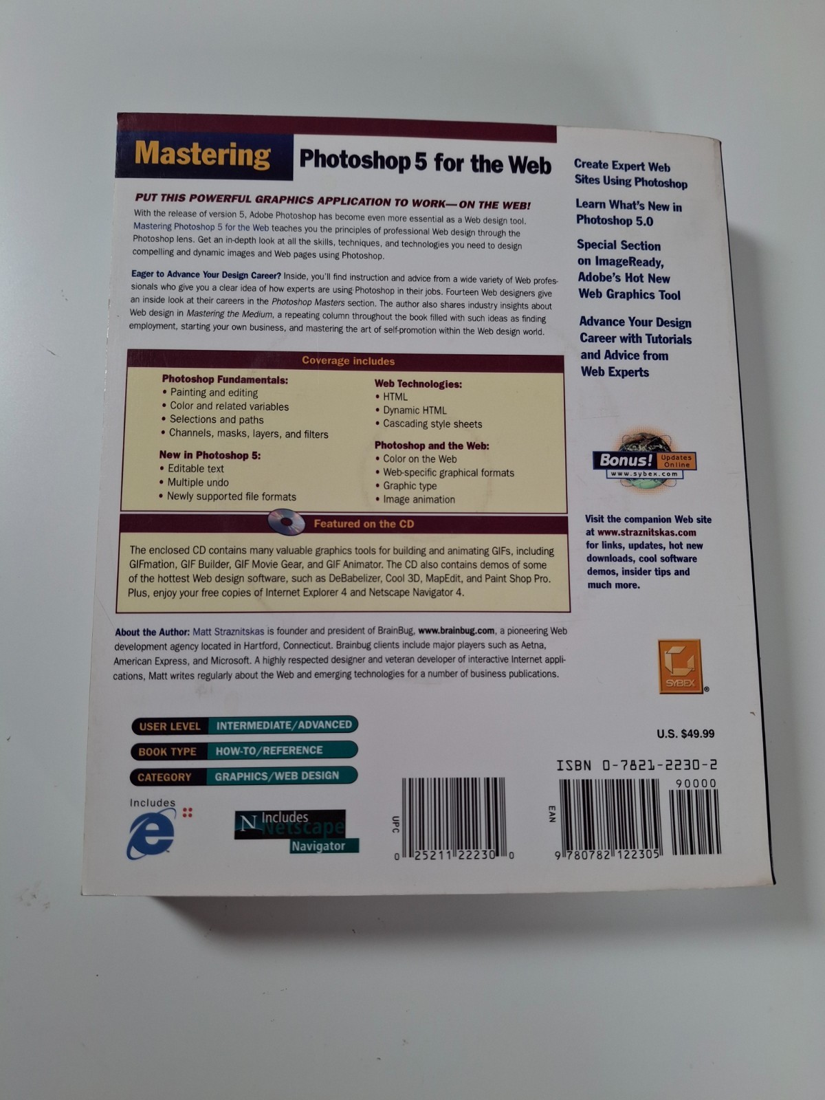 MASTERING PHOTOSHOP 5 FOR THE WEB by Matt Straznitskas – 1998 Paperback + CD-Rom