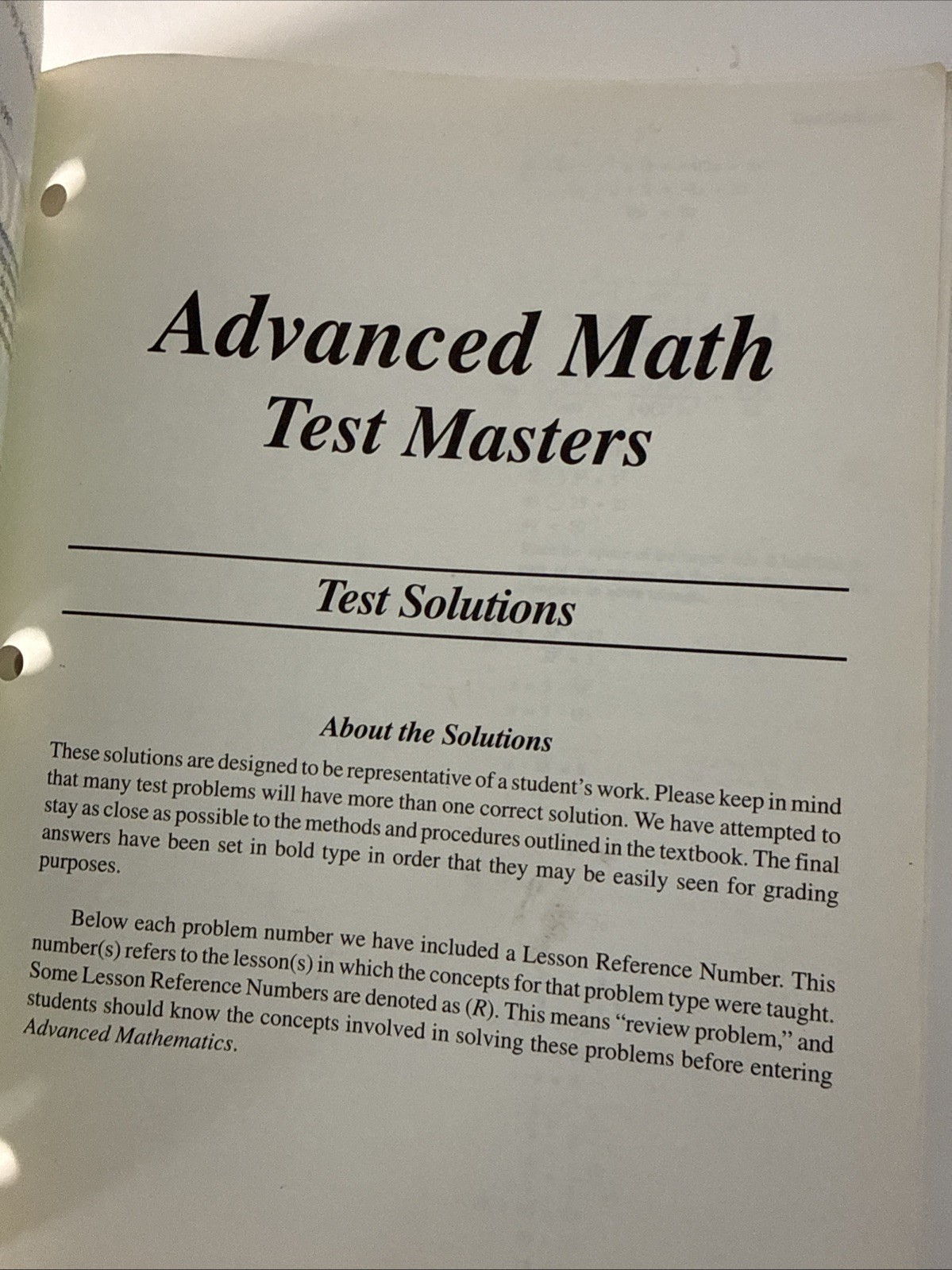 Saxon advanced Mathematics (2nd ed) TEST MASTERS (shows So Wear)