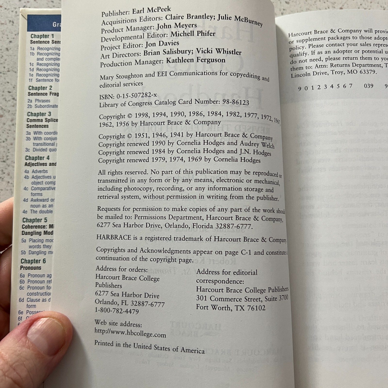 Harbrace College Handbook Revised 13th Edition 1998 MLB Hardback Book