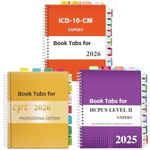 Color-Coded Index Tabs Set for CPT 2026, ICD-10-CM 2026 & HCPCS Level II 2025, W