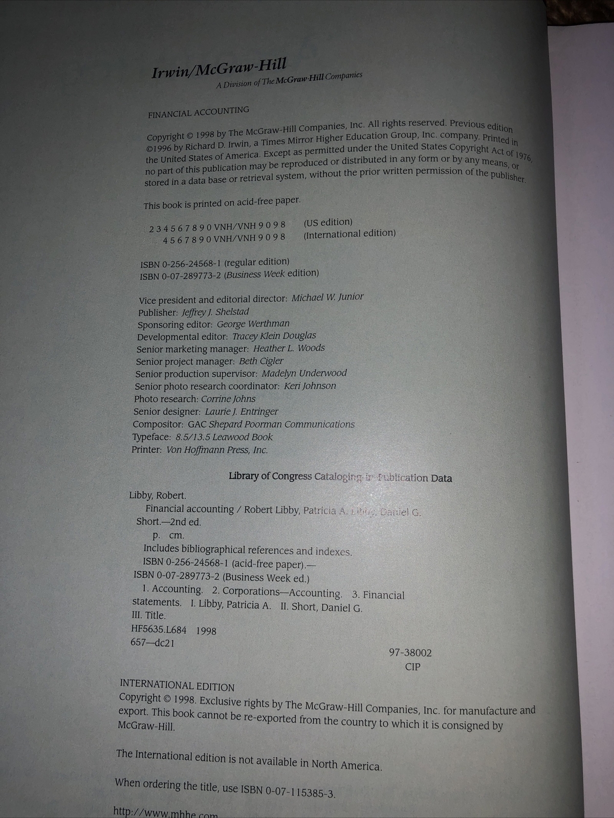 Financial Accounting Robert Libby Textbook Second Edition Irwin McGraw Hill