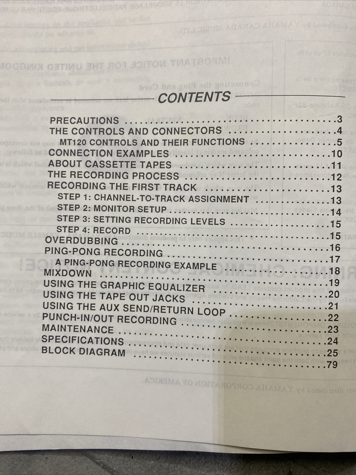 Yamaha MT120 Multitrack Cassette Recorder Instruction Manual: 80 Pages Original