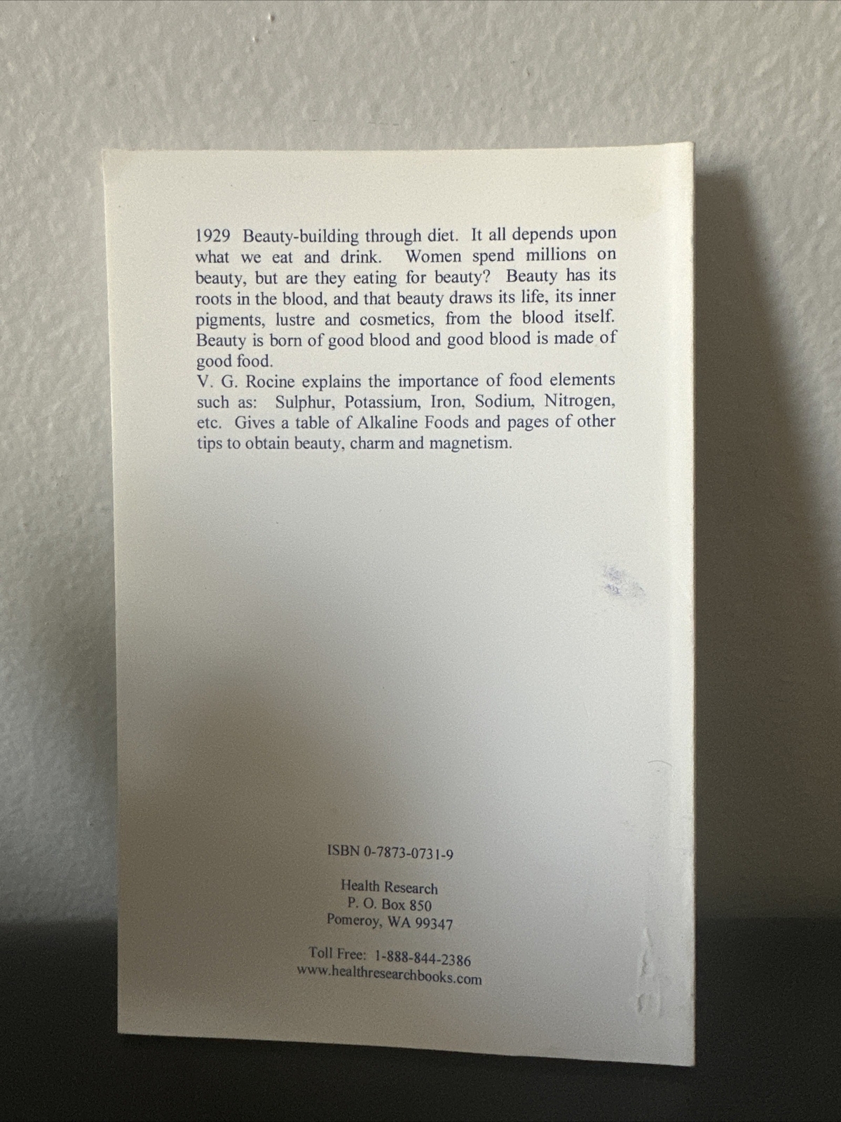 Eating for Beauty V. G. Rocine Book Reprint Health Book