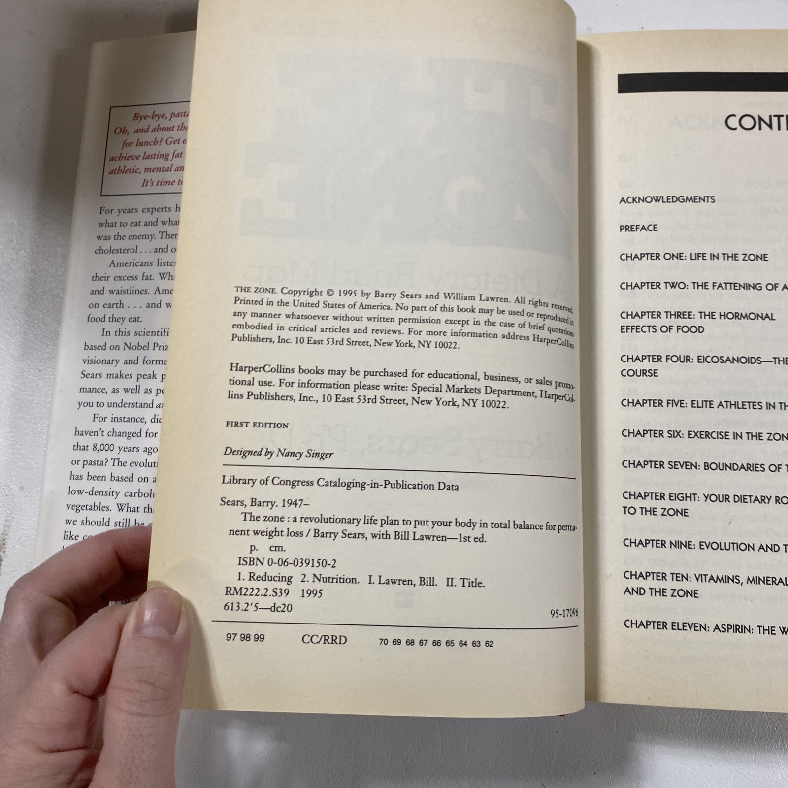 The Zone : A Dietary Road Map – Barry Sears (Dust Jacket, 1995, 1st Edition)