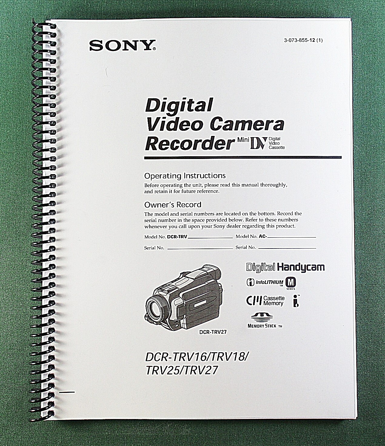 Sony DCR-TRV16 /TRV18/TRV25/TRV27 Instruction Manual: 220 Pages & Clear Covers!