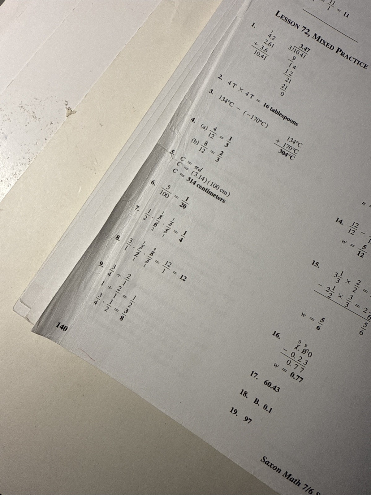 Saxon 7/6 (4th Ed) Solutions Manual (Heavy Wear & A Few Taped Pages)