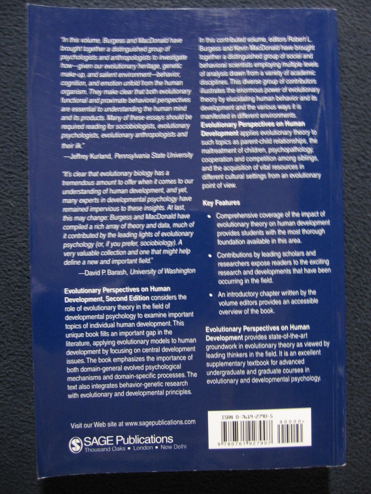 Evolutionary Perspectives on Human Development [paperback] Burgess, Robert Lee