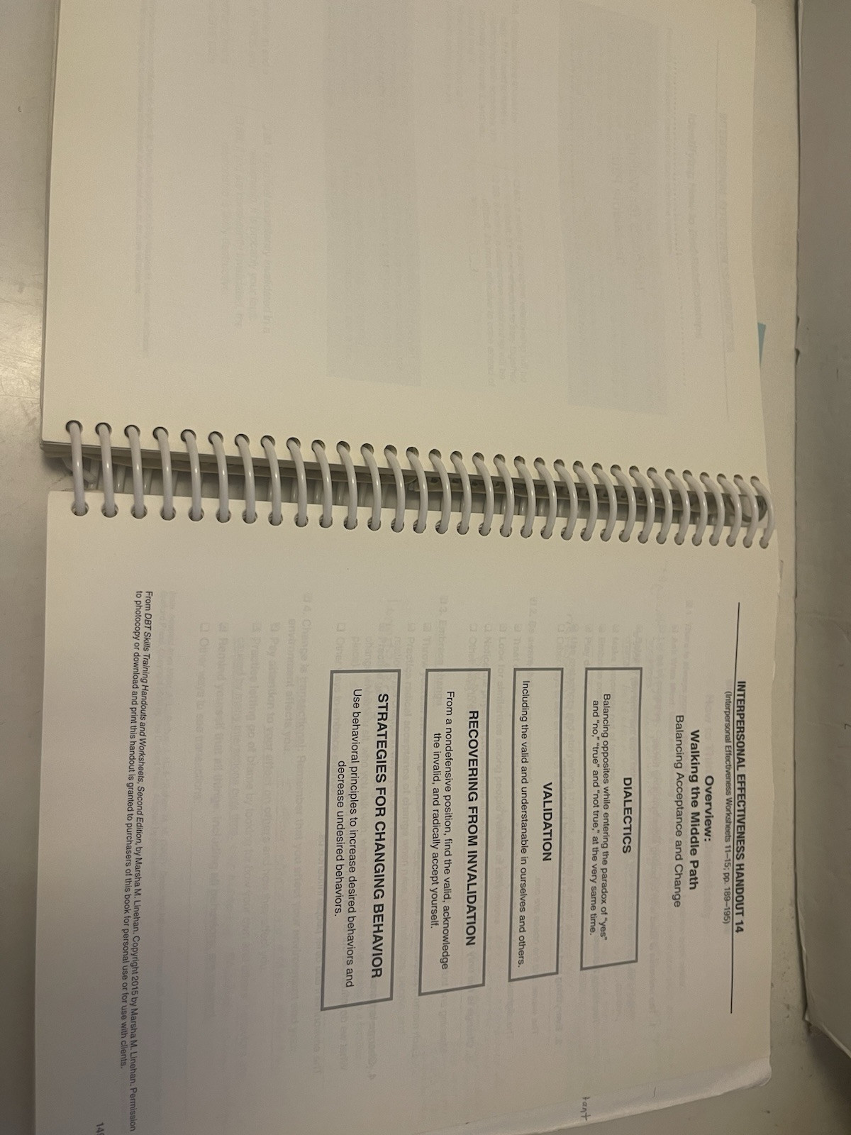 DBT Skills Training Handouts and Worksheets 2014 Spiral Bound Paperback