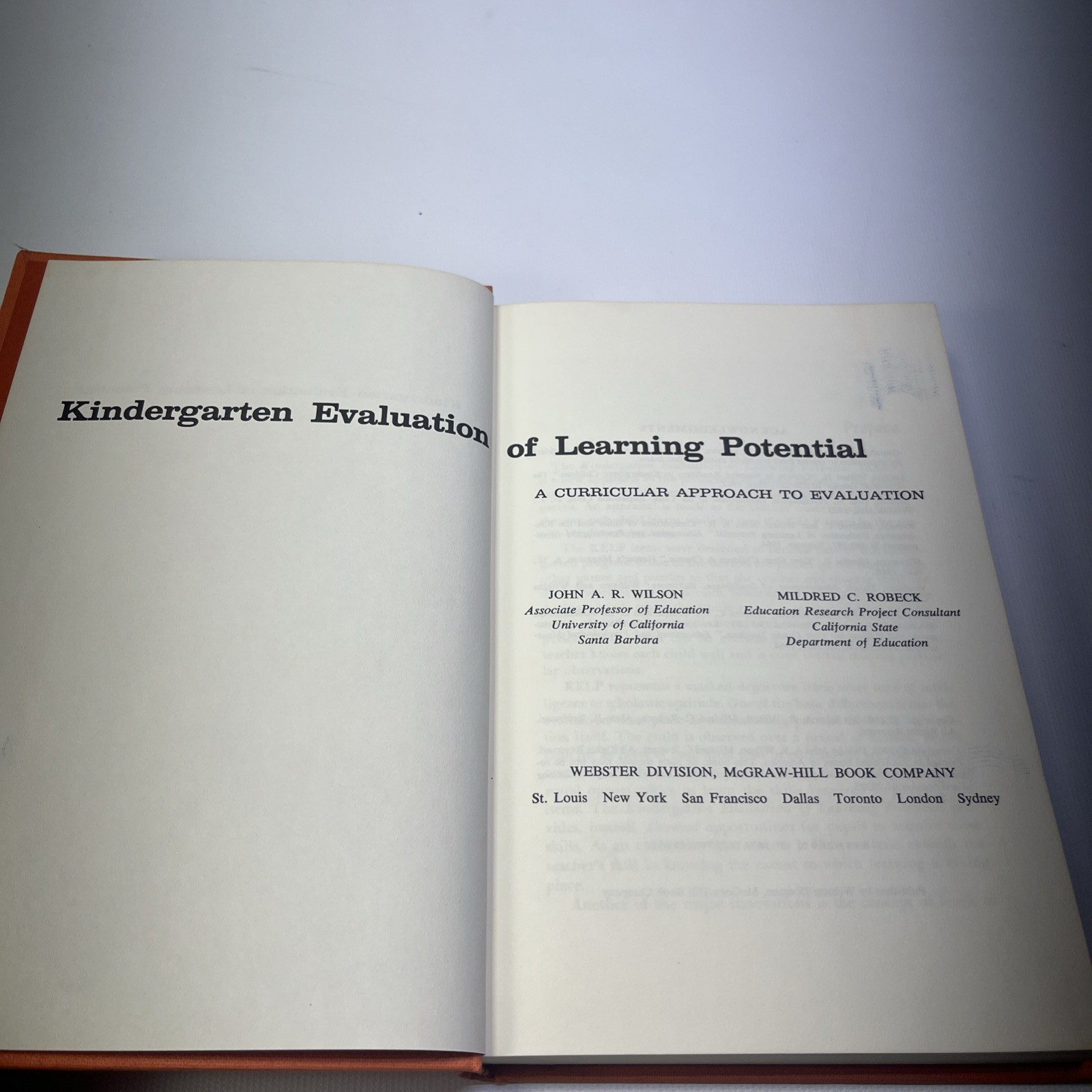 KINDERGARTEN EVALUATION OF LEARNING POTENTIAL KELP 1965 Wilson Robeck McGraw Hil