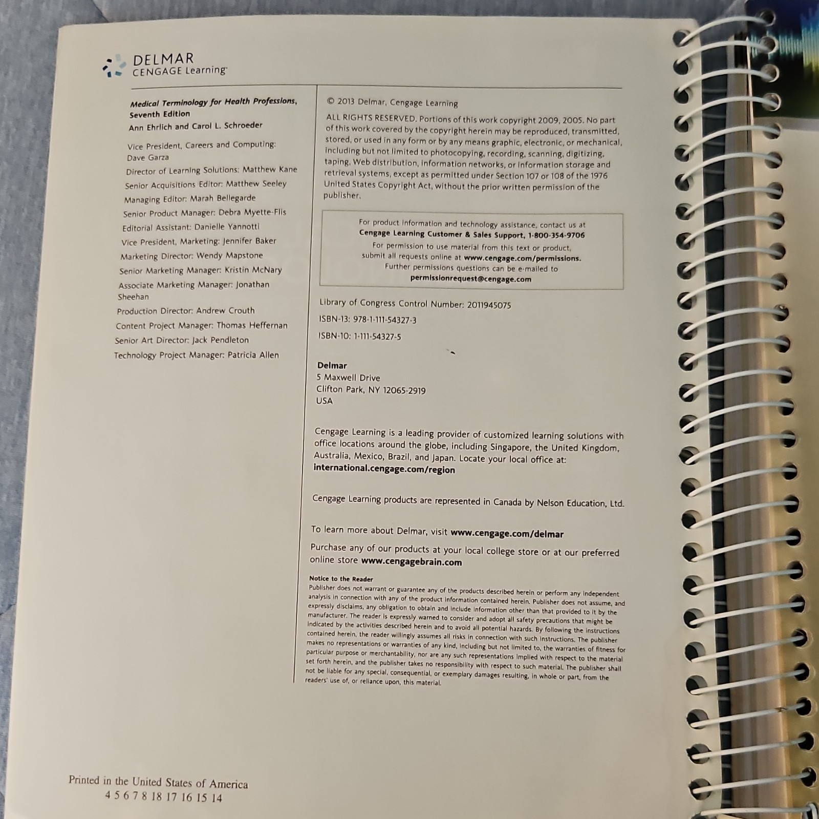 Delmar Medical Terminology for Health Professions 7th Spiral+CD Ehrlich