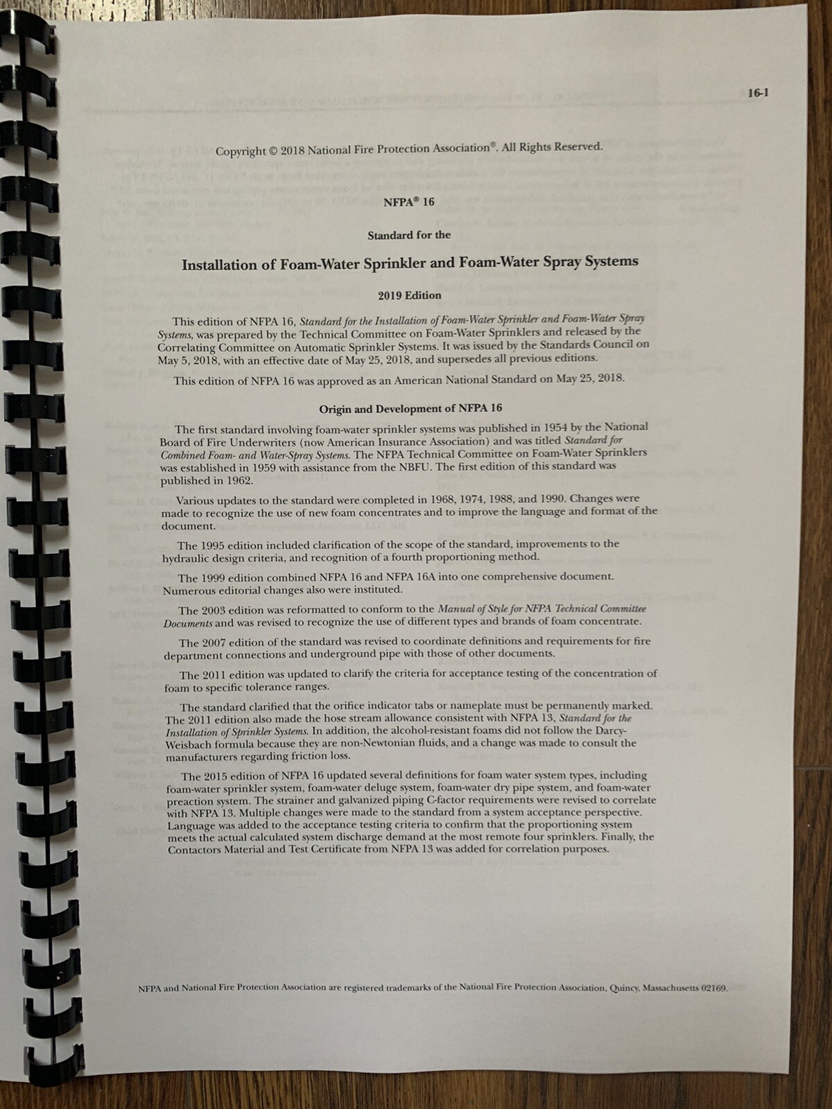NFPA 16 Standard For Installation Of Foam-Water Sprinkler 2019 Ringbound