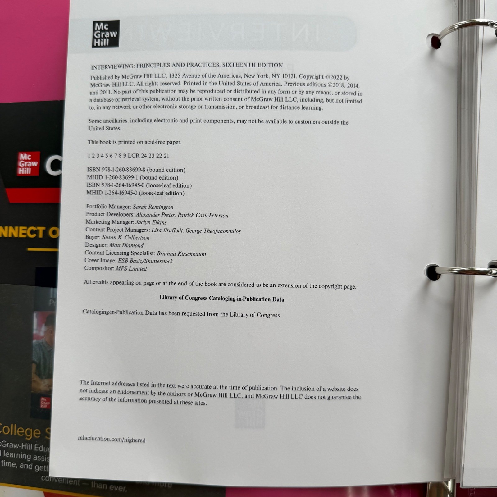 Interviewing Principles & Practices 16th Ed Stewart Loose Leaf Binder & Connect